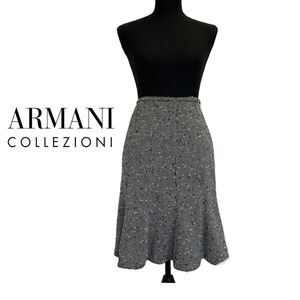 ARMANI Collezioni black Ivory white tweed peplum skirt Sz 42/6